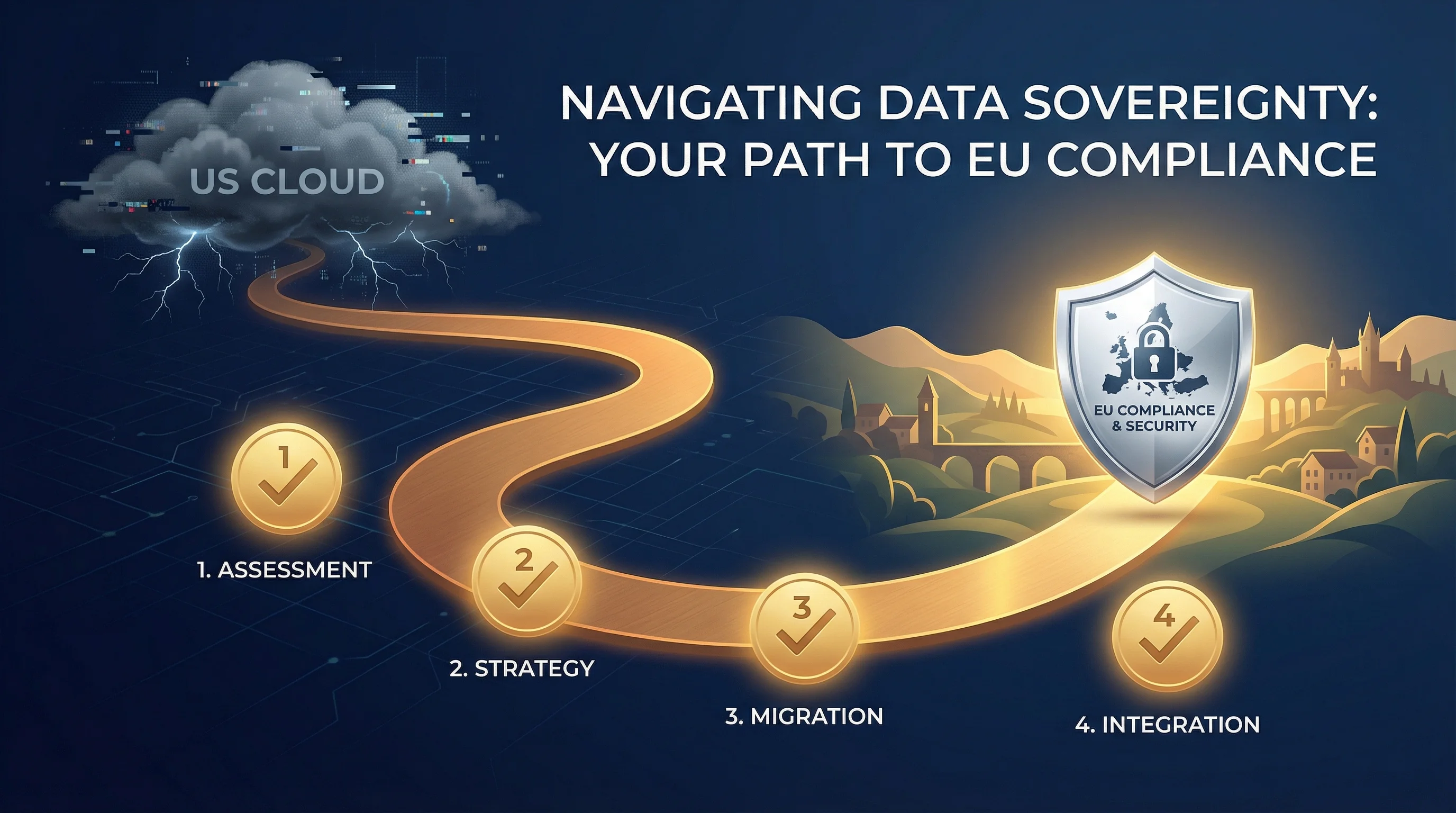 Visueller Fahrplan mit vier Wochen-Meilensteinen für die Migration von US-Cloud-Diensten zu europäischen Alternativen